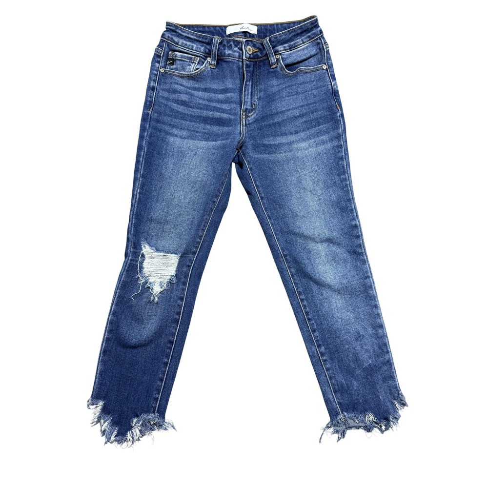 KanCan Jeans Womens 5/26 Blue Distressed Raw Hem Ripped Knee Ankle Denim K9169D